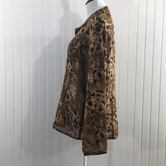 Chico's Brown Animal Print Button Front Shirt Womens 2 Large 12 100% Silk - Picture 4 of 12